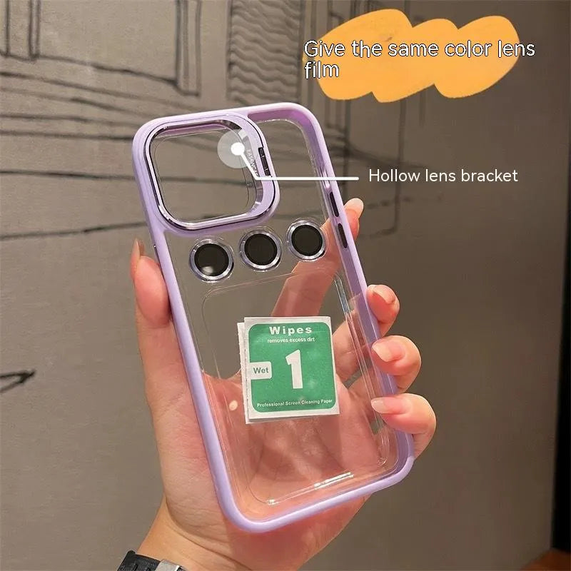 Metal hollow lens bracket phone case for iPhone 12 Pro Max in black hard shell