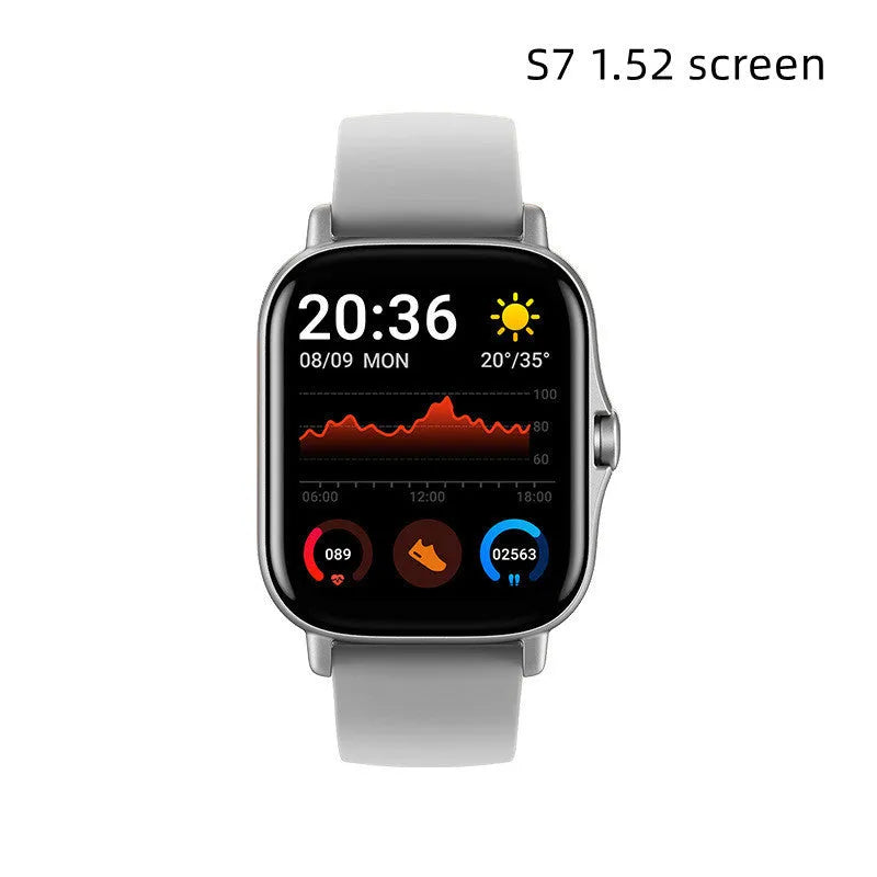 GT20 smart watch with black alloy case and silicone band showing heart rate monitoring display