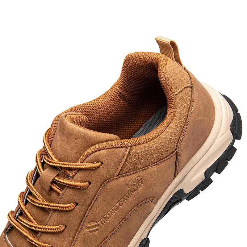 Men's black leather waterproof deodorant casual board shoes with front lace-up, side view