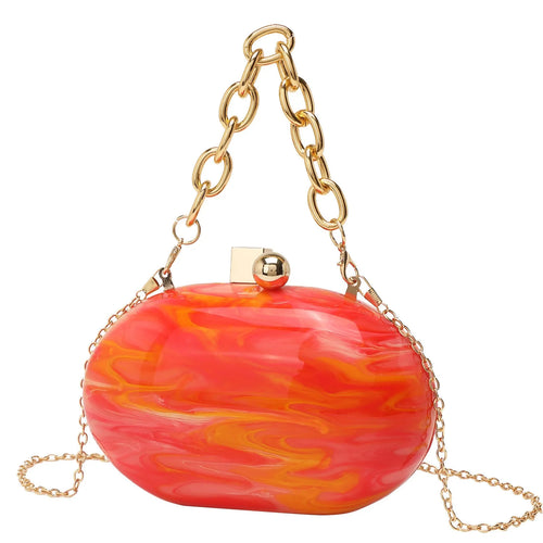 Hard acrylic oval chain crossbody bag with retro design and internal organisation pockets
