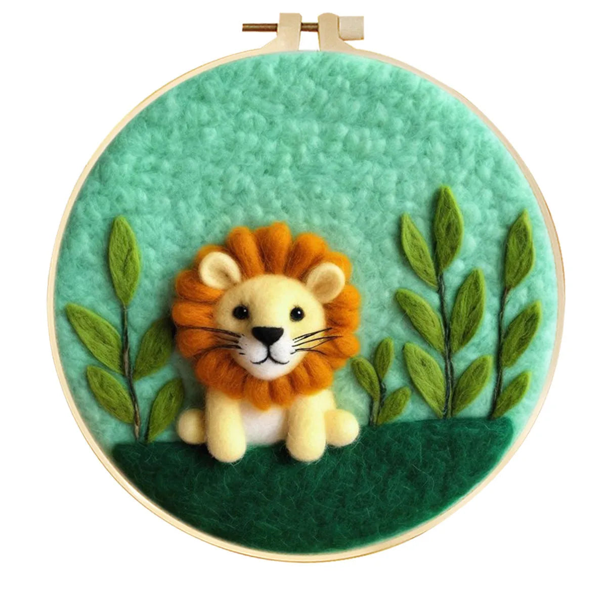 Round linen embroidery frame with wool felt floral decoration kit for three-dimensional wall art