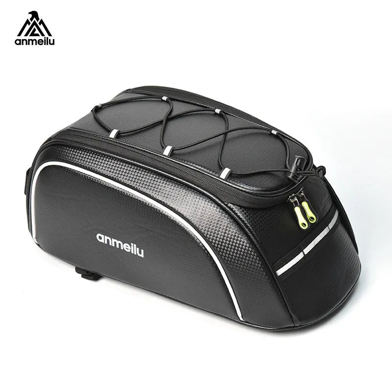 Waterproof black bicycle rear rack bag with 8-litre capacity