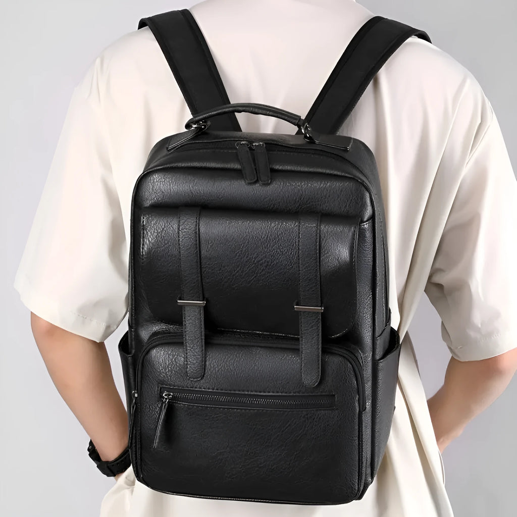 Men's waterproof PU travel rucksack 40x28x18cm with air pillow belt in amber brown, cold black or khaki