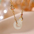 Gold-plated necklace with natural Hetian jade inlaid pendant on copper cross chain, white or grey jade, 41-50cm