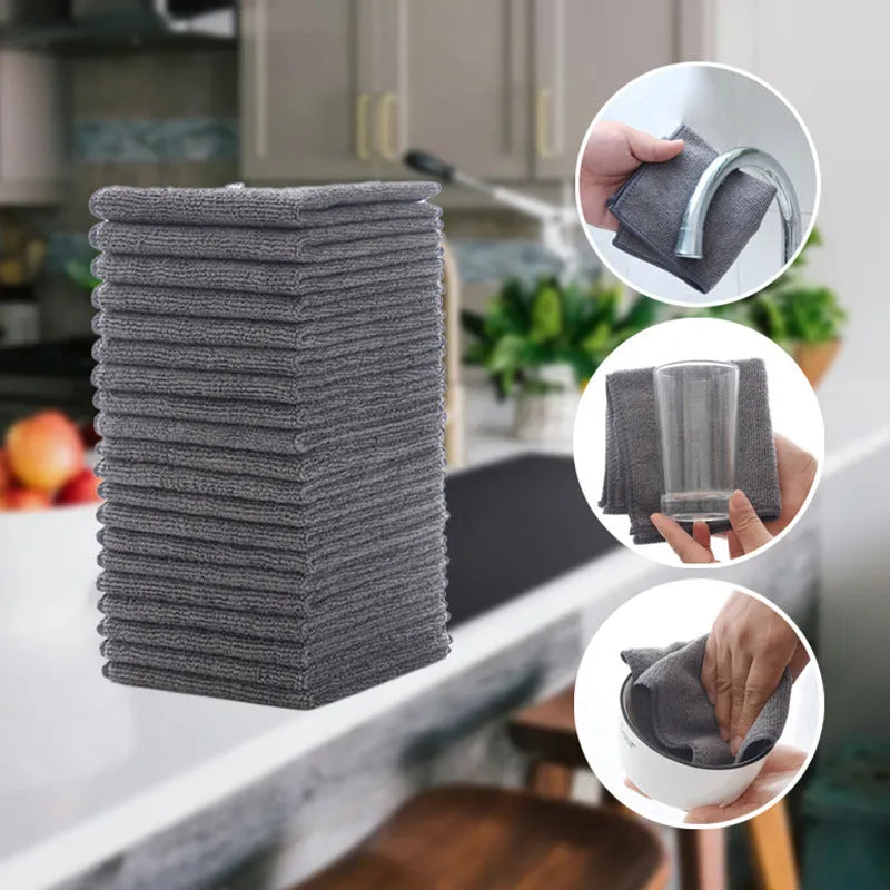 Grey square microfiber kitchen cleaning cloth for oilproof pot and bowl cleaning.