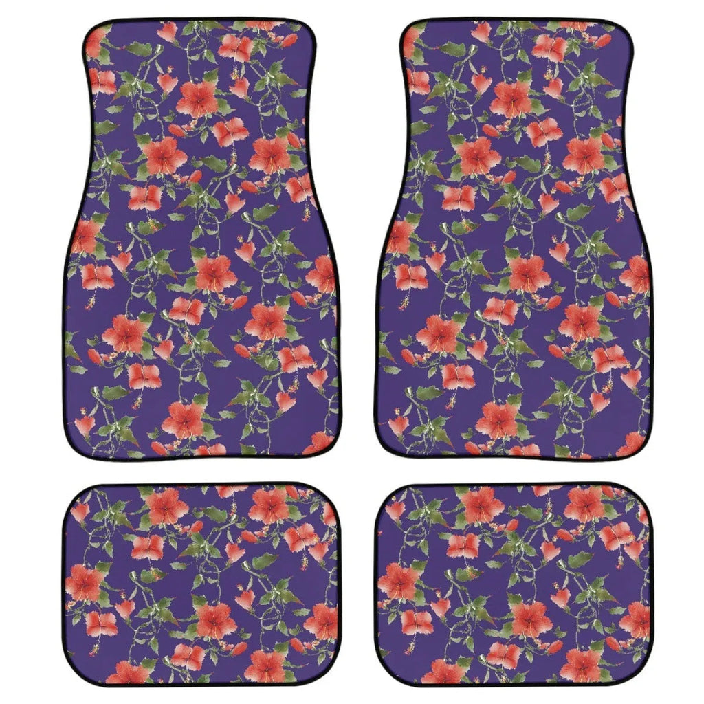 Black four-piece set of 20mm thick printed rubber car foot mats with textured surface.