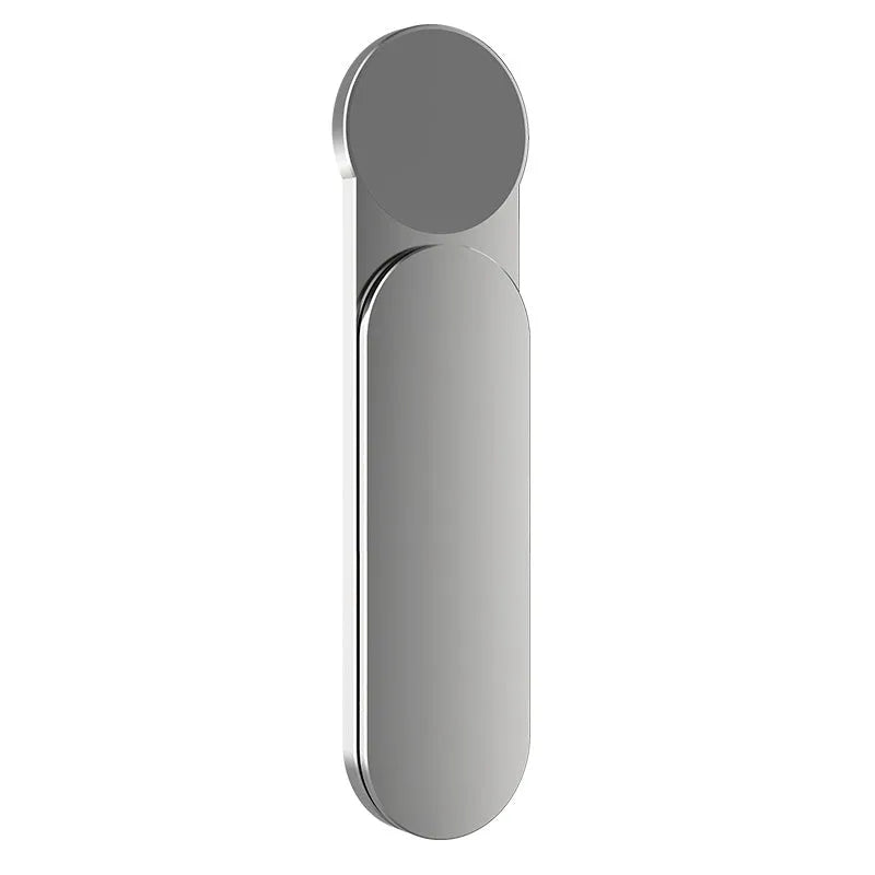 Silver aluminium alloy desk-mounted phone extension bracket with magnetic phone holder.
