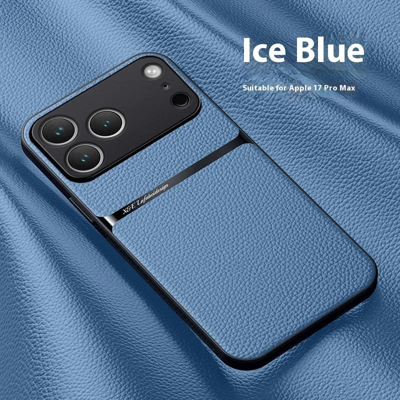 Creative magnetic litchi leather pattern phone case for Apple iPhone in Still Night Black