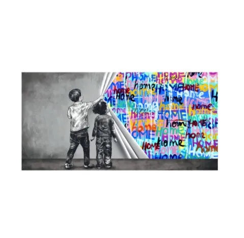 Children's graffiti abstract canvas print frameless wall art in modern style for kids room