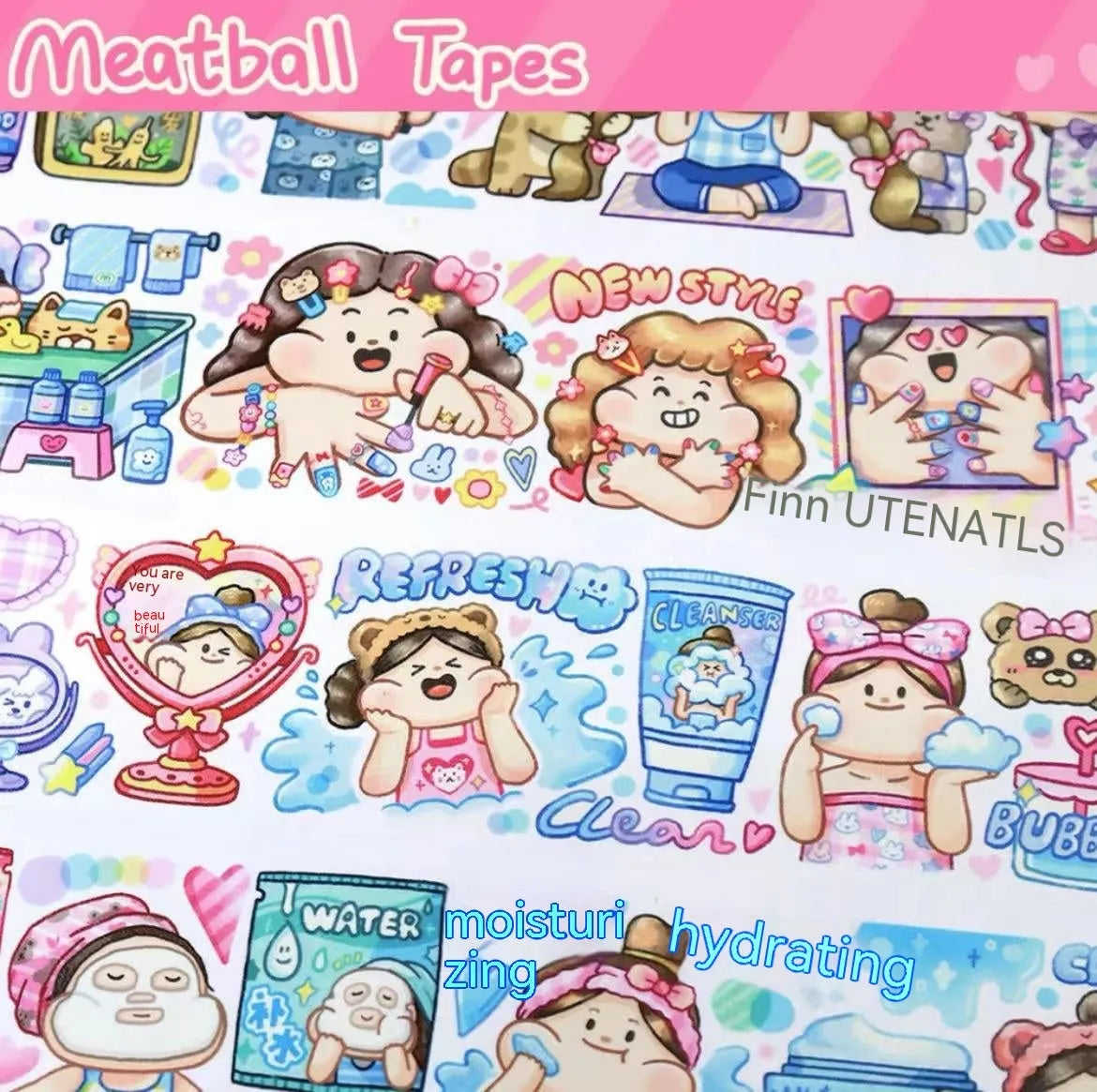 Cute cartoon character sticker on Japanese paper for haemorrhoid tape packaging decoration.