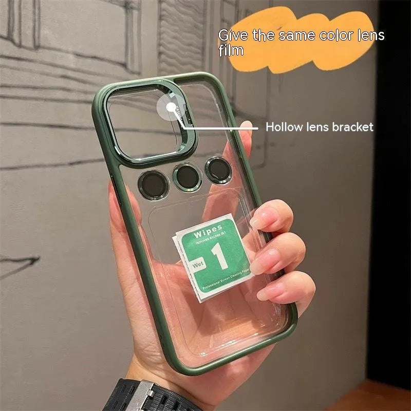Metal hollow lens bracket phone case for iPhone 12 Pro Max in black hard shell