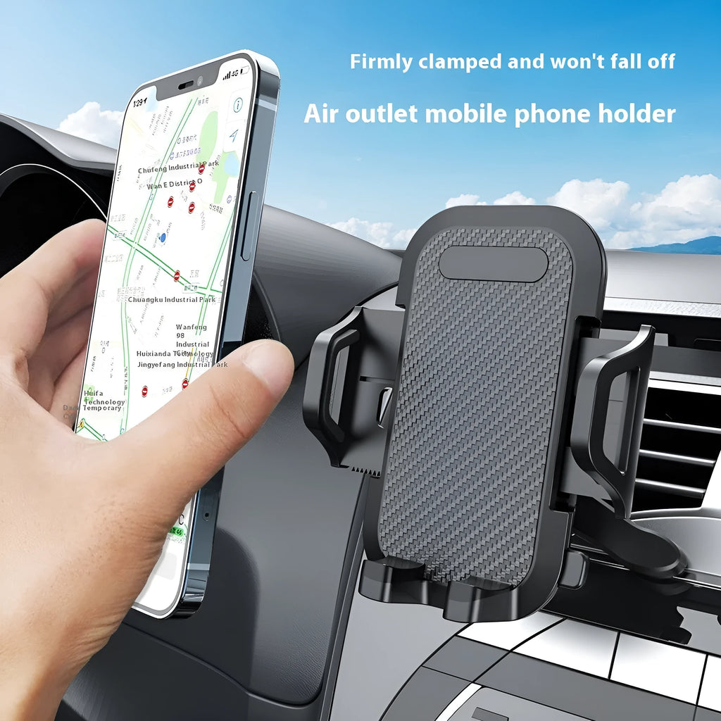 Black carbon fibre car vent mobile phone bracket mounted on vehicle air vent