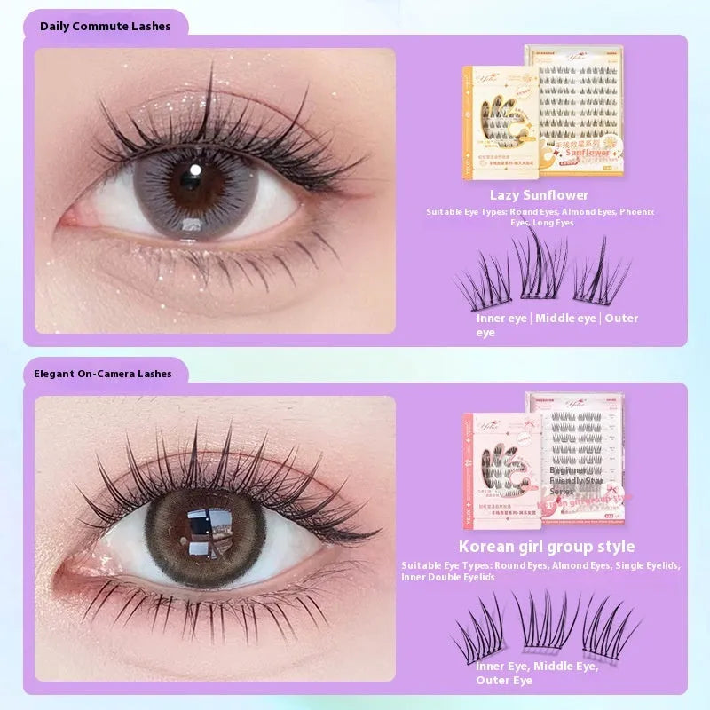 Glue-free self-adhesive false eyelashes in high-grade fibre, 0.07C size, hardcover seven-row tray, disposable style