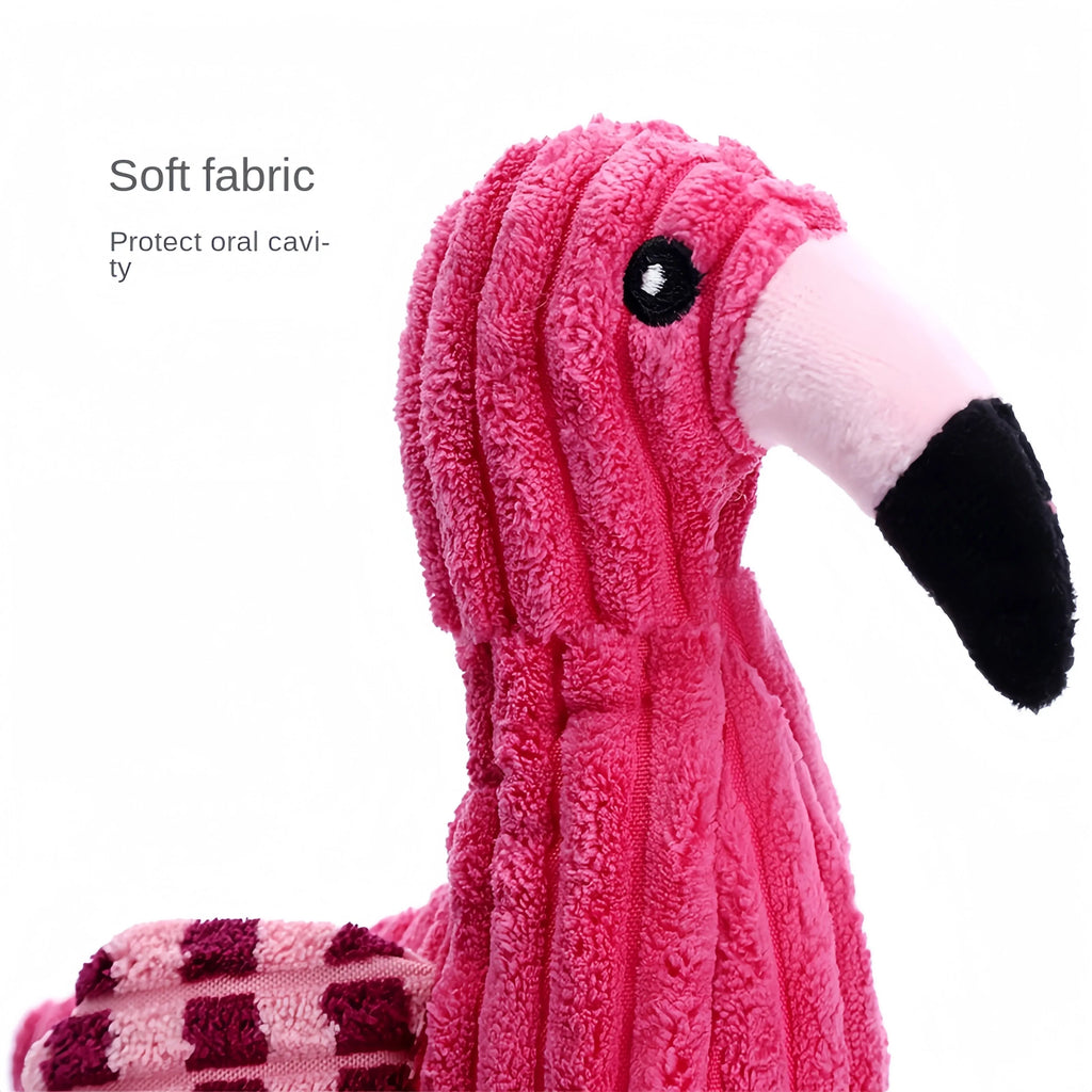 Pink corduroy animal-shaped plush dog toy with a squeaker inside