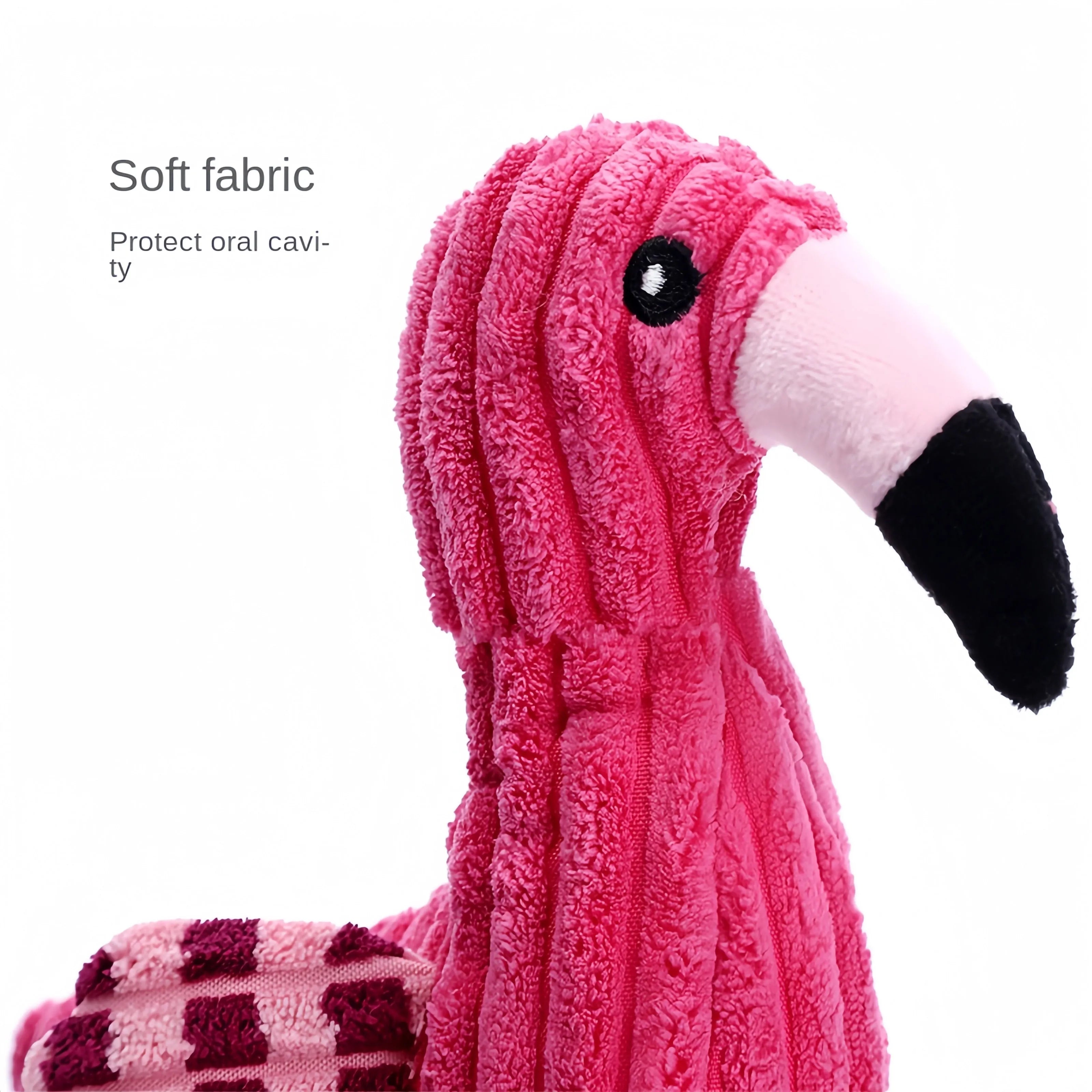 Pink corduroy animal-shaped plush dog toy with a squeaker inside