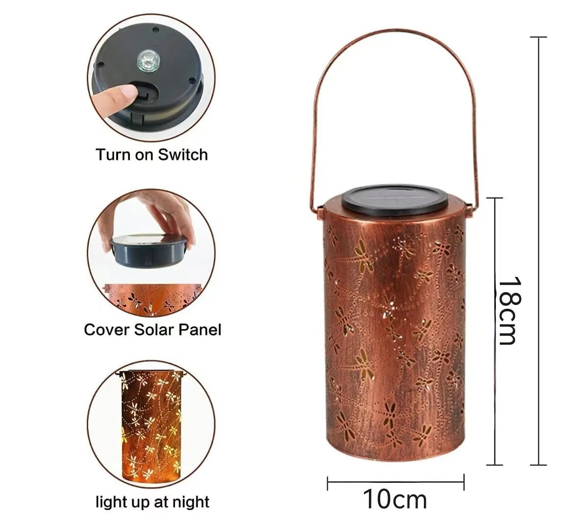 Solar courtyard ceiling lamp with iron hanging construction and weatherproof design