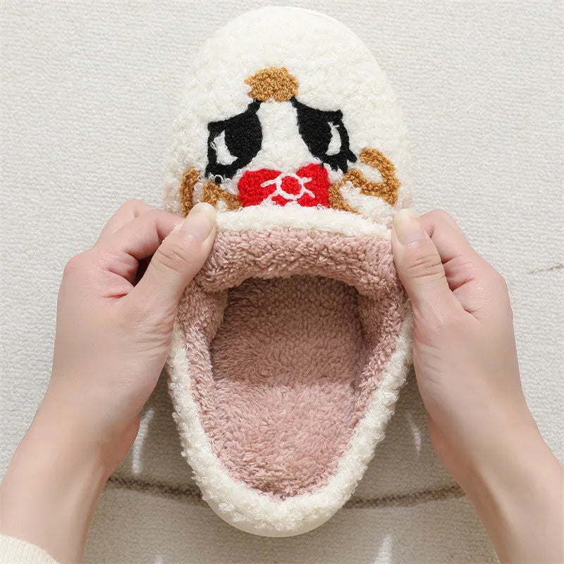 Christmas deer slippers with plush upper, TPR non-slip sole, 3.5cm heel, round toe, fox pattern, sizes 36-45