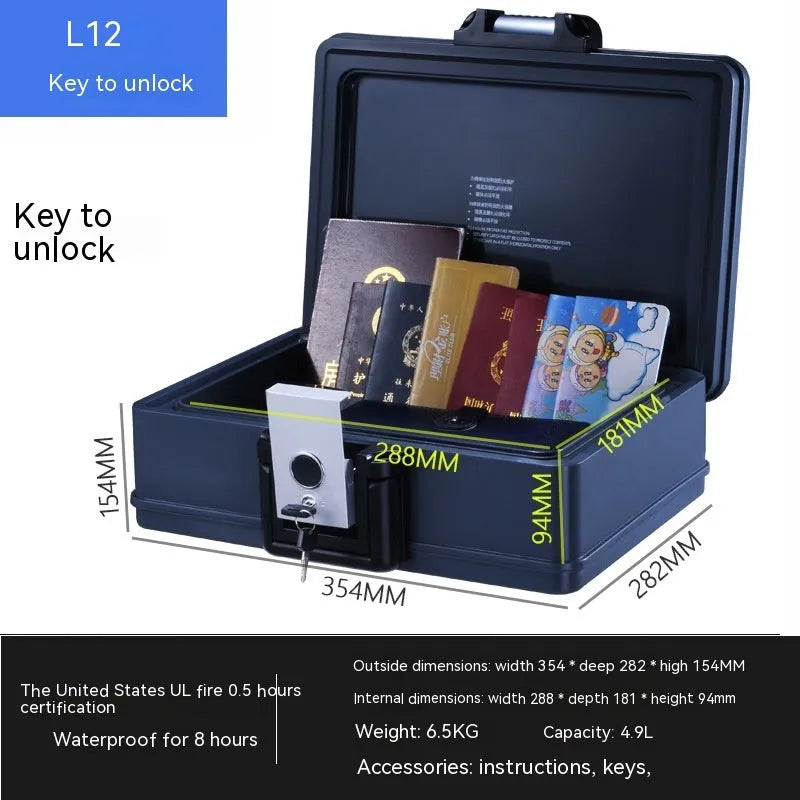 Portable small safe box with a mechanical dial combination lock on the front.