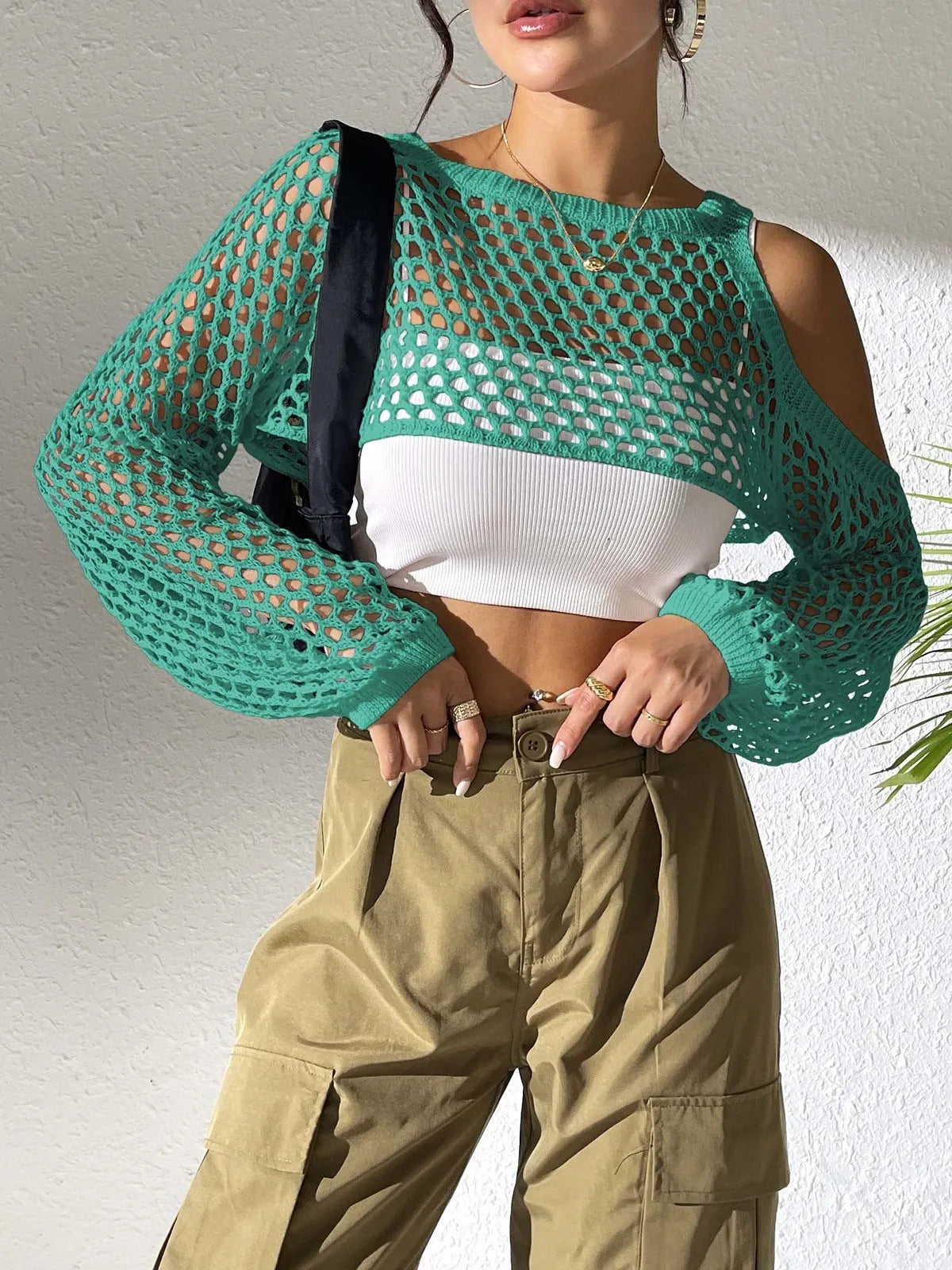 Beach mesh shirt for couples with hollowed navel design in polypropylene fabric