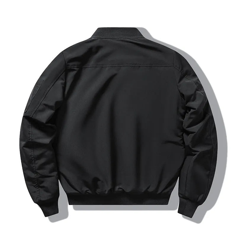 Men's slim-fit black retro cotton-padded coat with stand collar and patch pockets.