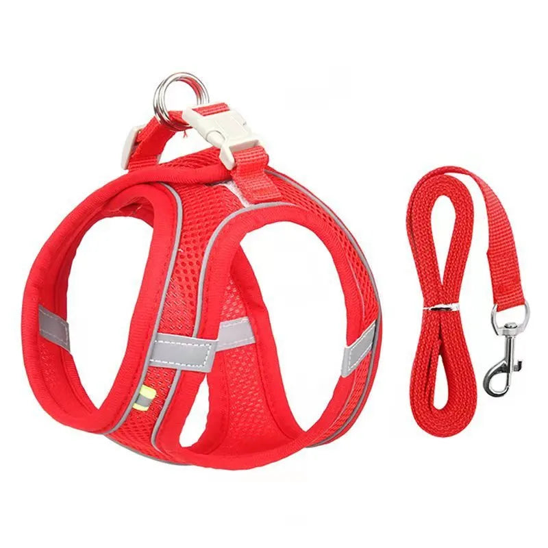 Adjustable reflective mesh pet harness and lead set with 1.5 m rope for cats and dogs