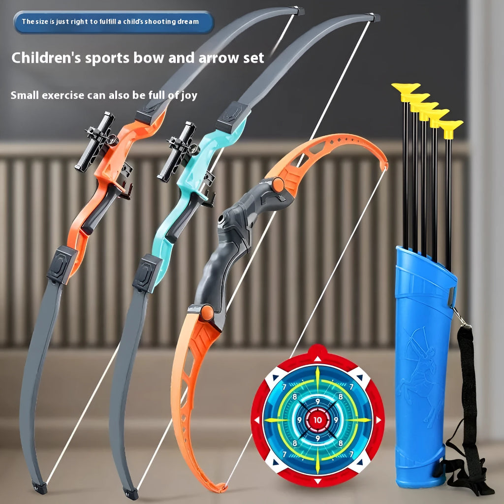 Children's plastic bow and arrow set in orange with target and arrows for outdoor play