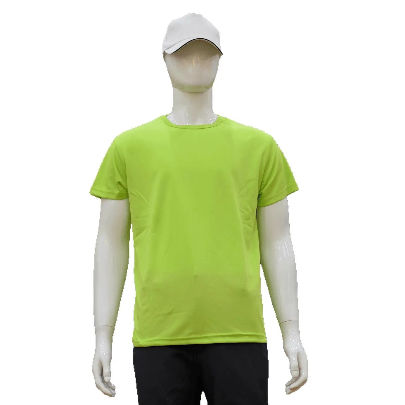 Man wearing a slim fit short sleeve round neck T-shirt in a solid colour.
