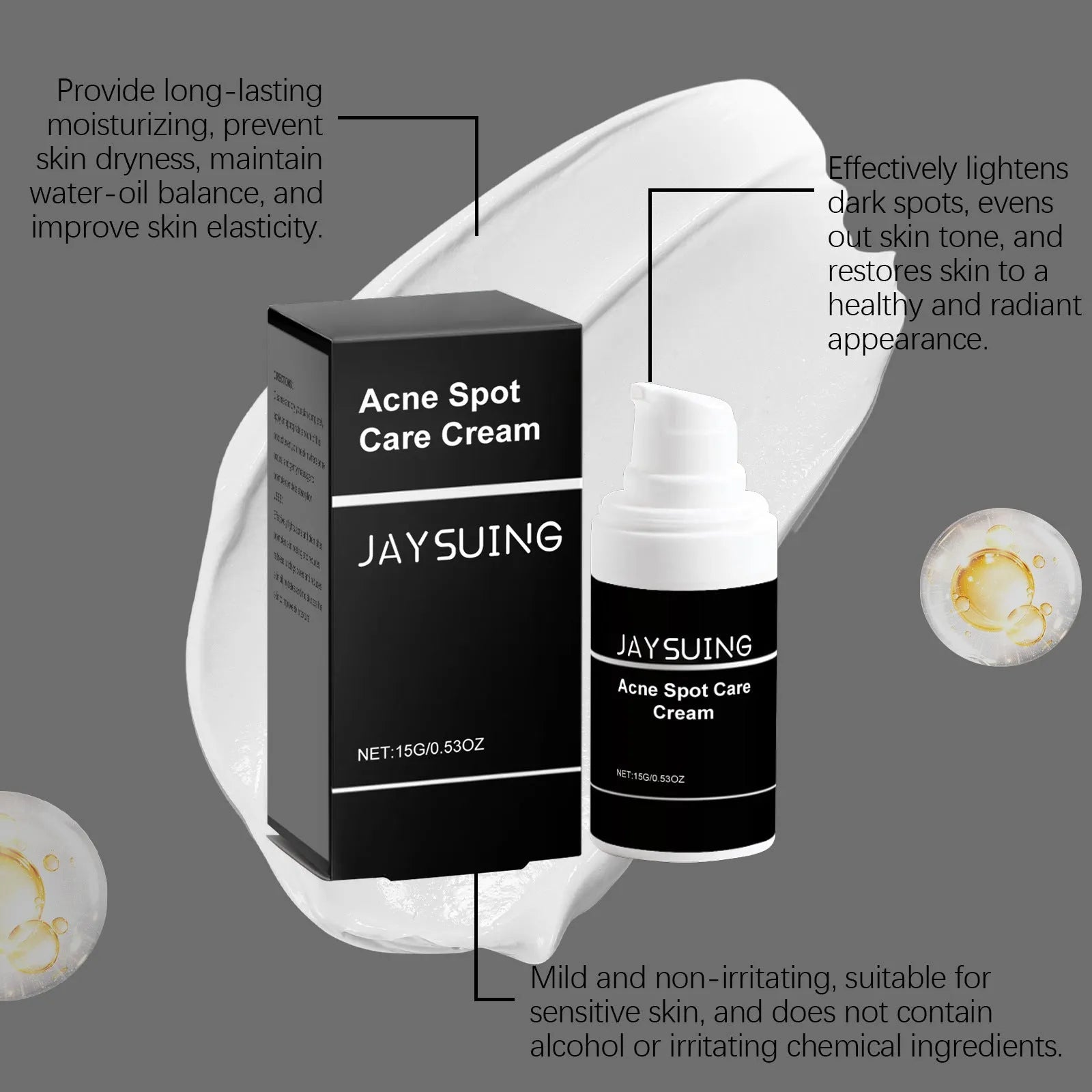 15g container of mild acne cream with tea tree oil and aloe for spot-prone skin