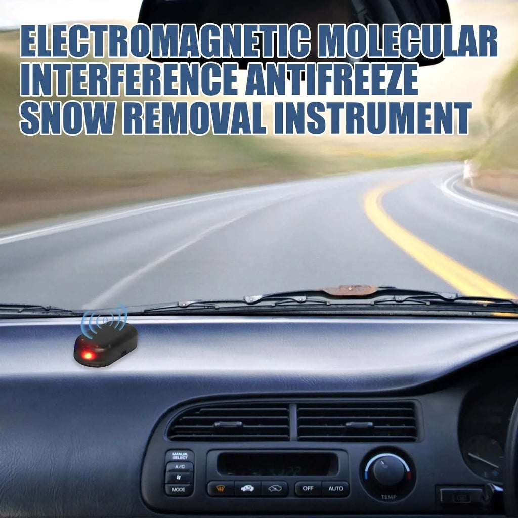 Black electronic car de-icer tool with glass plate for windscreen ice and snow removal