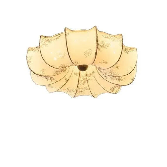 French retro printed ceiling lamp with iron body and fabric shade, 220V bedroom ceiling light