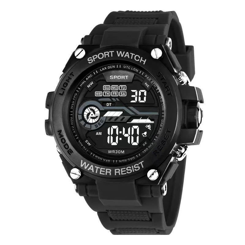 Fashion electronic watch for teenagers displayed in one of ten available colour options.