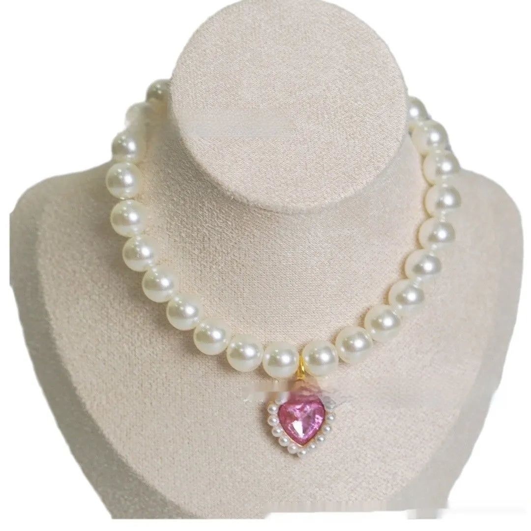 Decorative cat collar necklace with love gem design in translucent colours