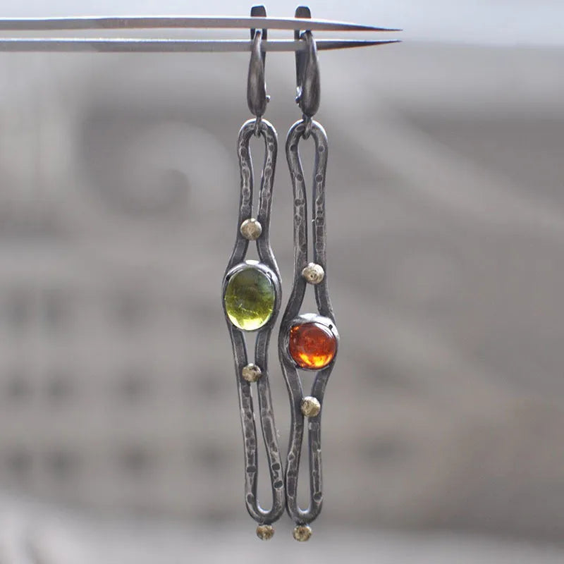 Women coloured glaze electroplated metal earrings silver style with glossy finish