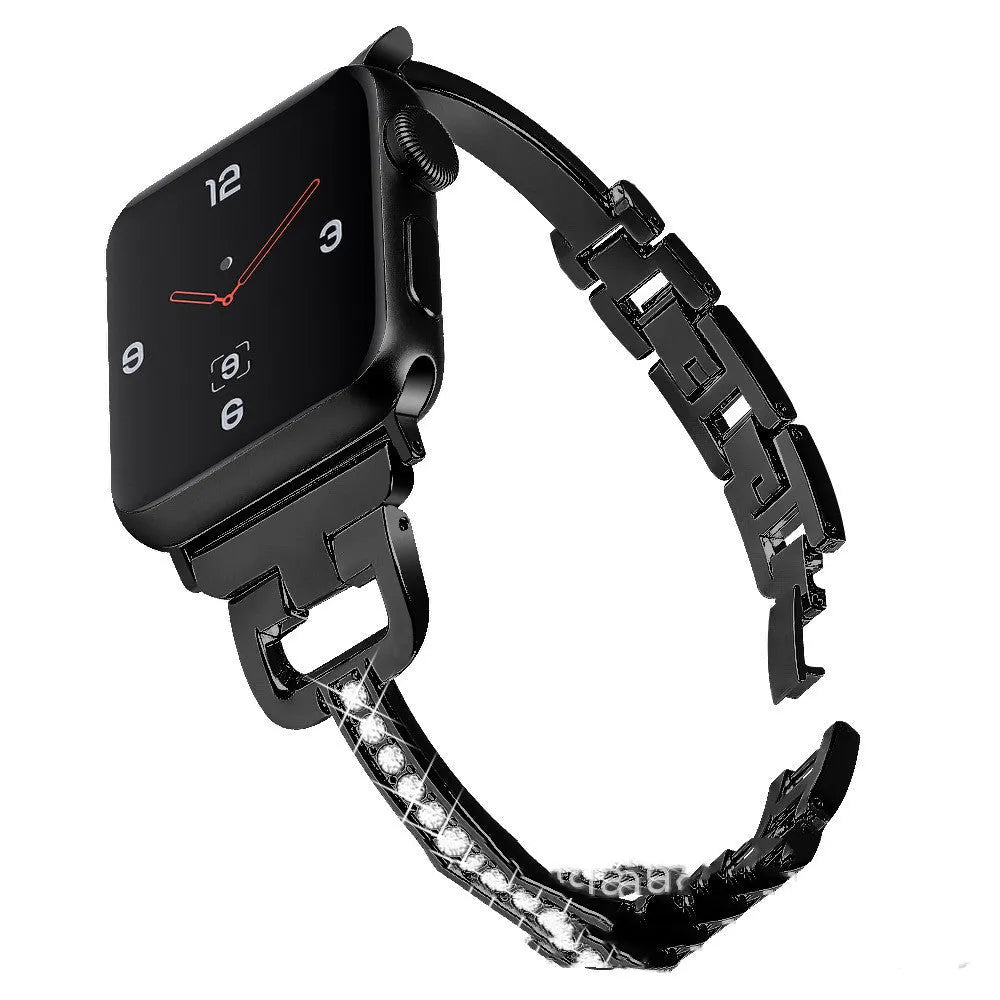 D-shaped diamond pattern metal watch strap for Apple Watch in multiple colour options.
