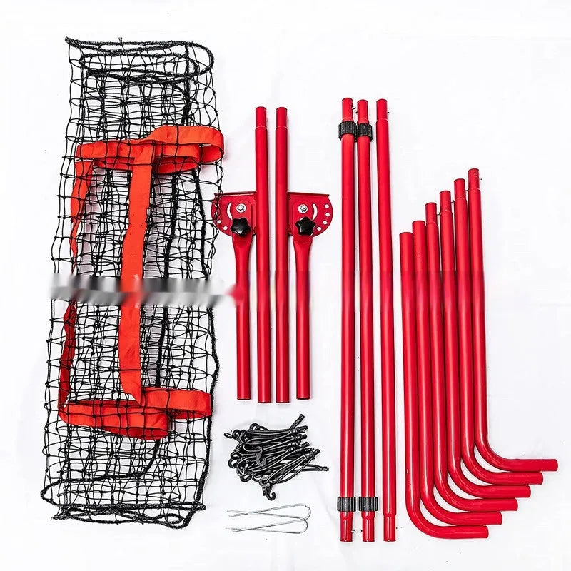 Red portable baseball training net with 4x6ft catching area and metal adjustable frame