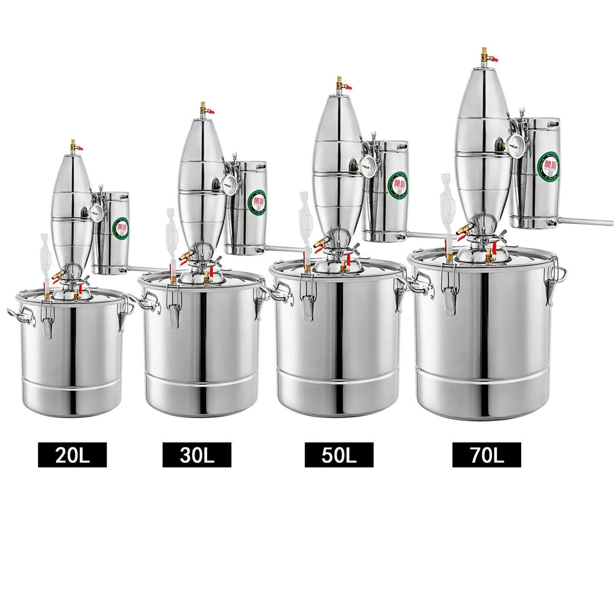 50L 304 stainless steel brewing still with thermometer, water pump, and barometer for home wine making