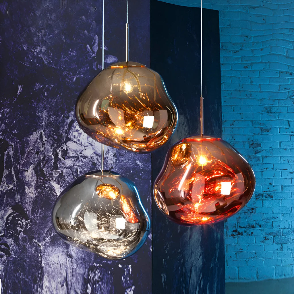 Nordic style irregular shaped glass lava lamp chandelier in a metallic finish