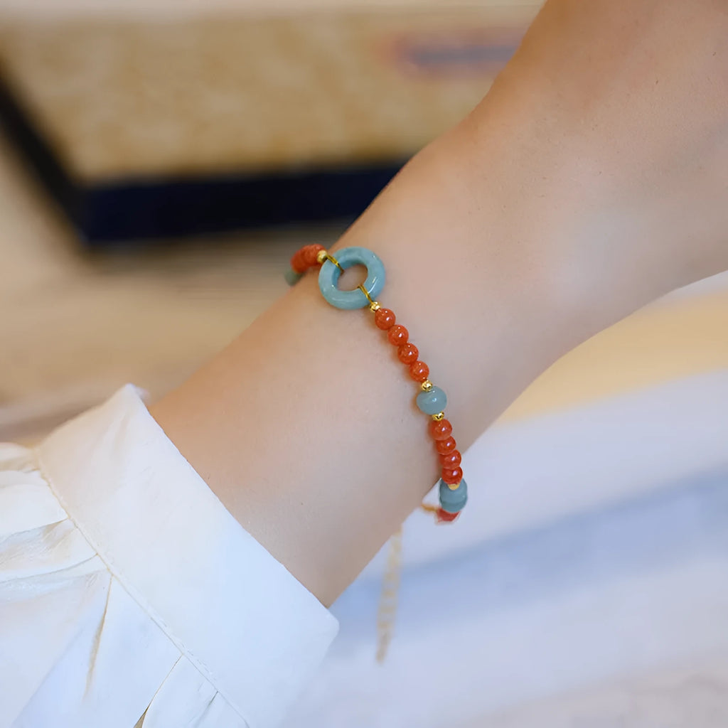Natural South Red agate women's bracelet with adjustable safety buckle and 4mm geometric beads