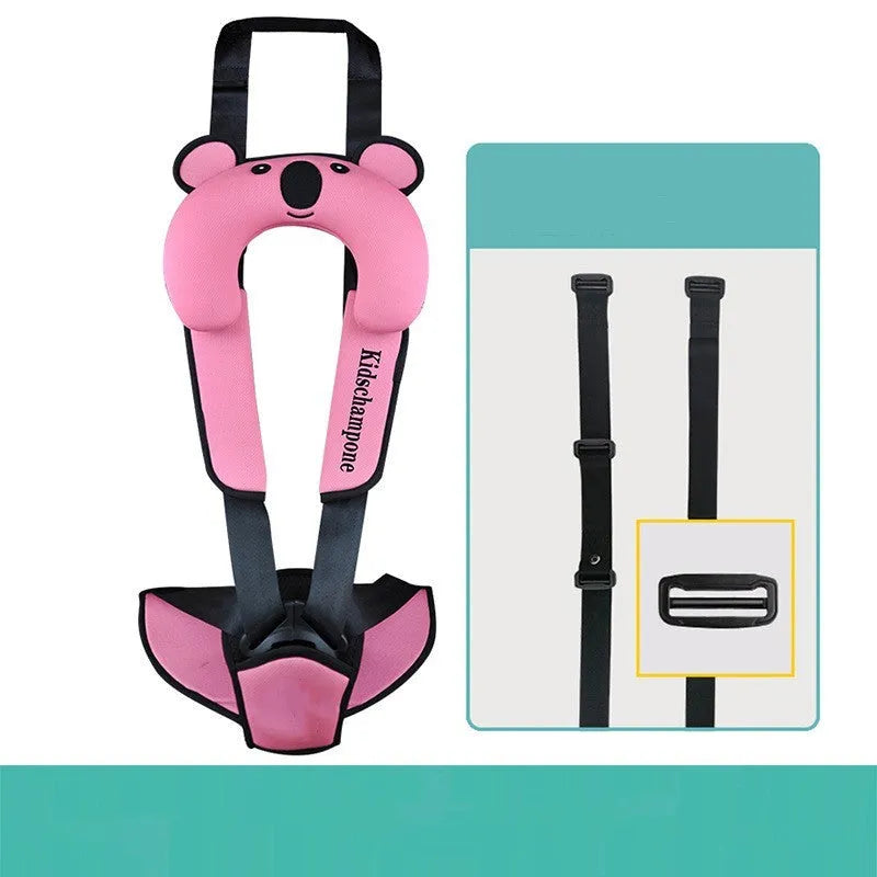 Portable child car seat belt retainer in polyester measuring 33x22x9.5cm for children 12-36kg