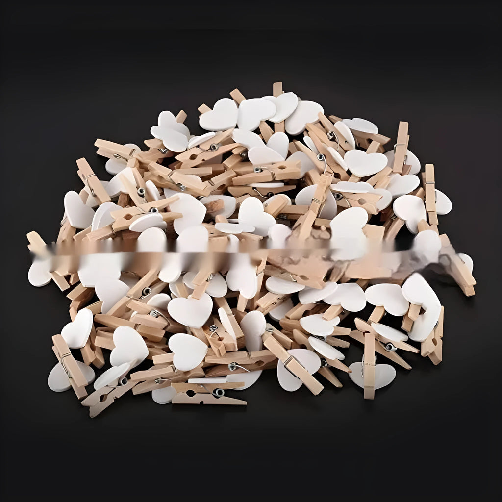 Handmade solid wood heart-shaped clip in red, white, yellow, rose, and pink colours.