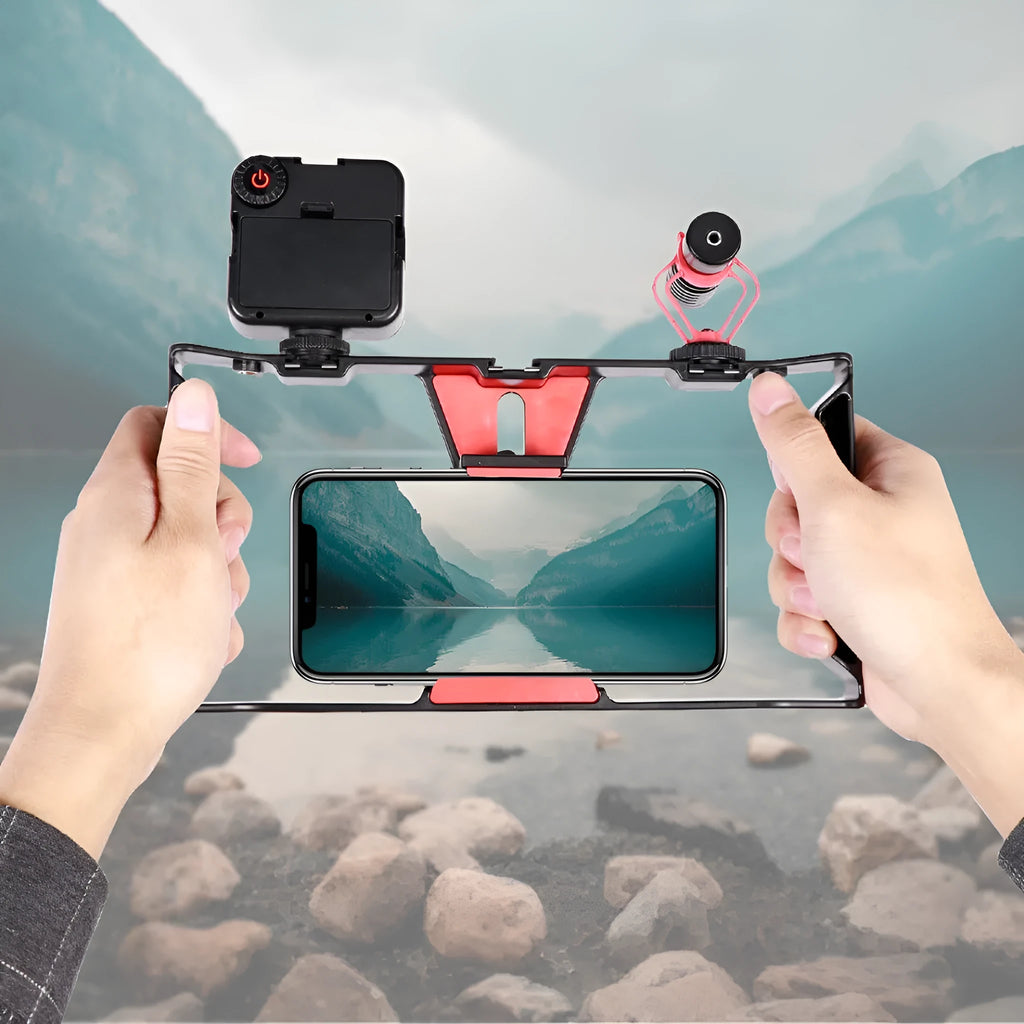 Portable ABS desktop telescopic tripod, 250mm x 130mm x 38mm, with mobile phone holder and PP bag packing