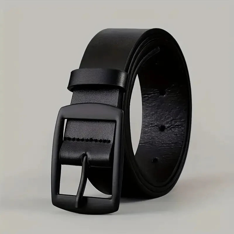 Men's 120cm imitation leather belt with alloy pin buckle in black or coffee