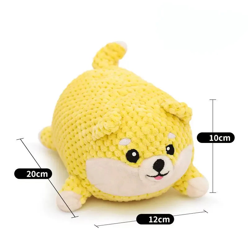 Plush dog toy with bite-resistant fabric and squeaker for puppy teeth cleaning in large and medium sizes
