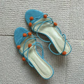 Cyan genuine leather French lace-up high-heeled sandals with thin straps and open toe