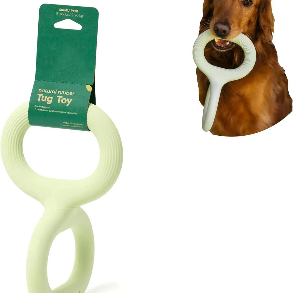 Light green rubber pet bite pull toy shown as a single-piece dog tug toy available in 22.8cm and 28cm sizes.