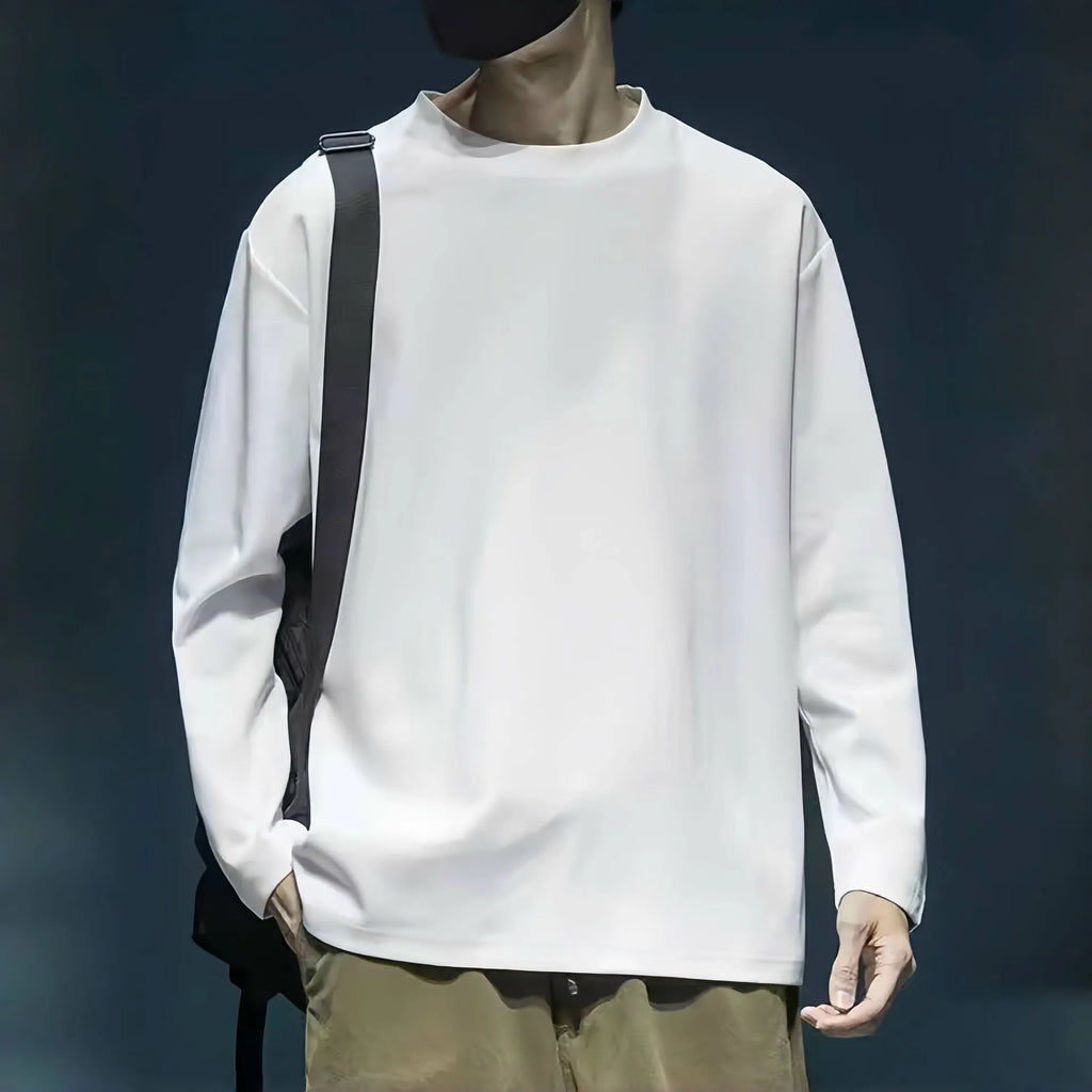 Men's round neck thickened pure cotton solid colour long sleeve bottoming shirt loose fit daily undershirt