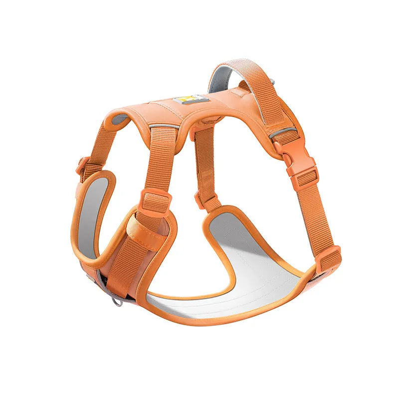 Adjustable dog chest harness with hand-holding rope in avocado green colour on medium-sized dog