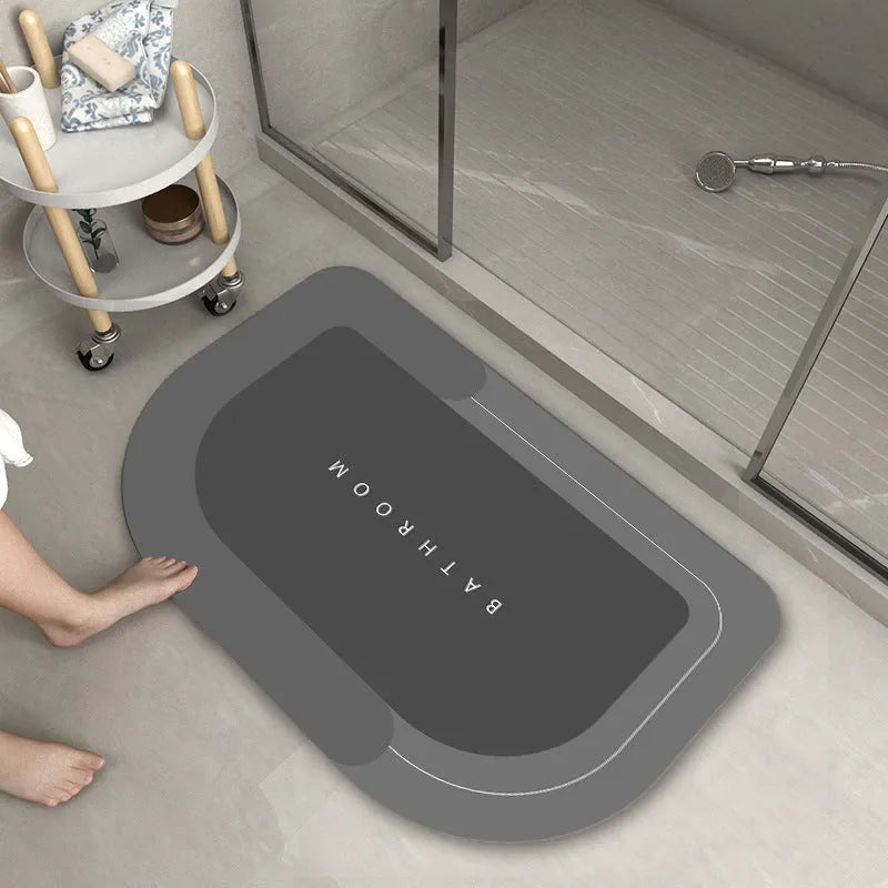 Bathroom absorbent floor mat with natural rubber backing in blue colour