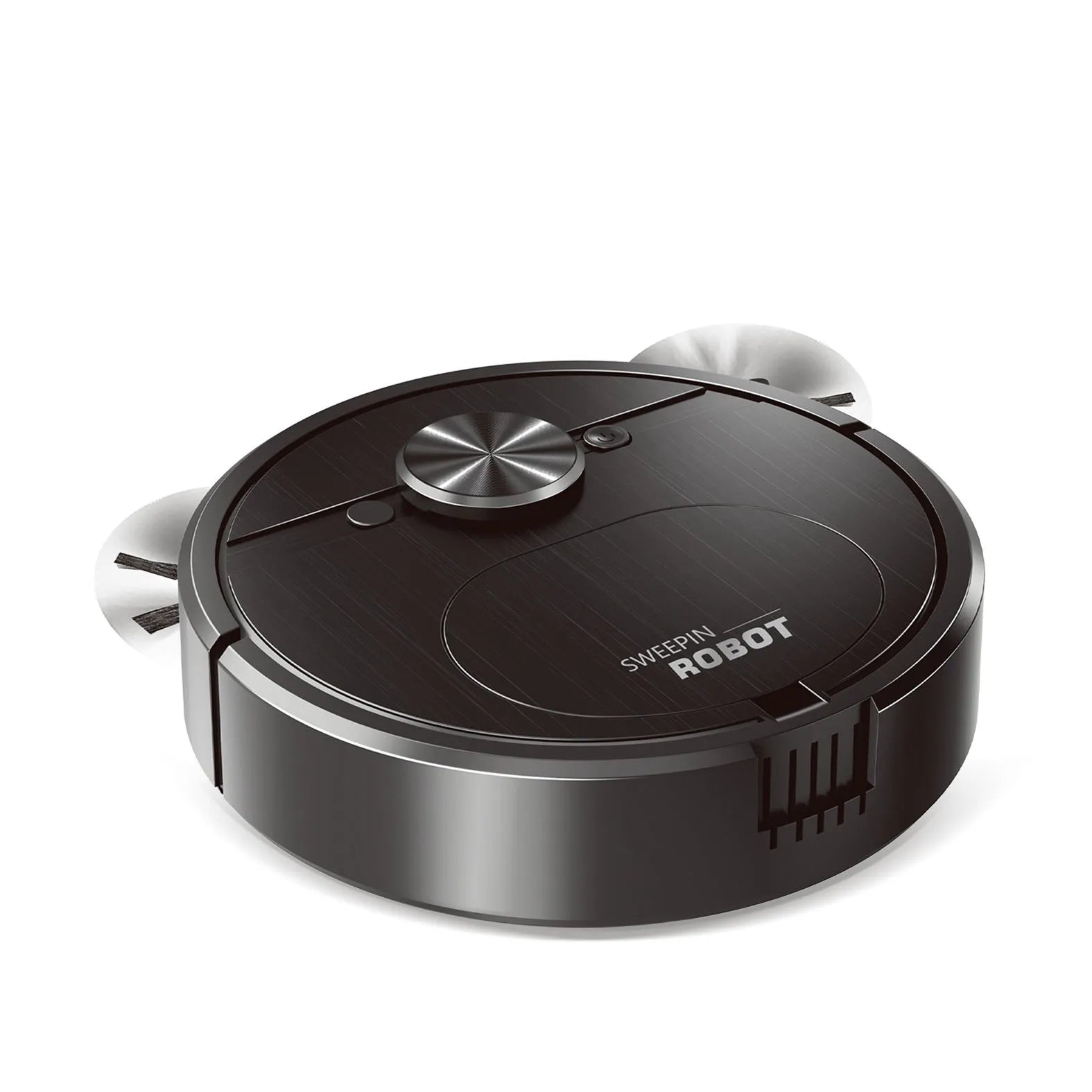 Black or white three-in-one robotic vacuum cleaner with mopping function and USB charging cable