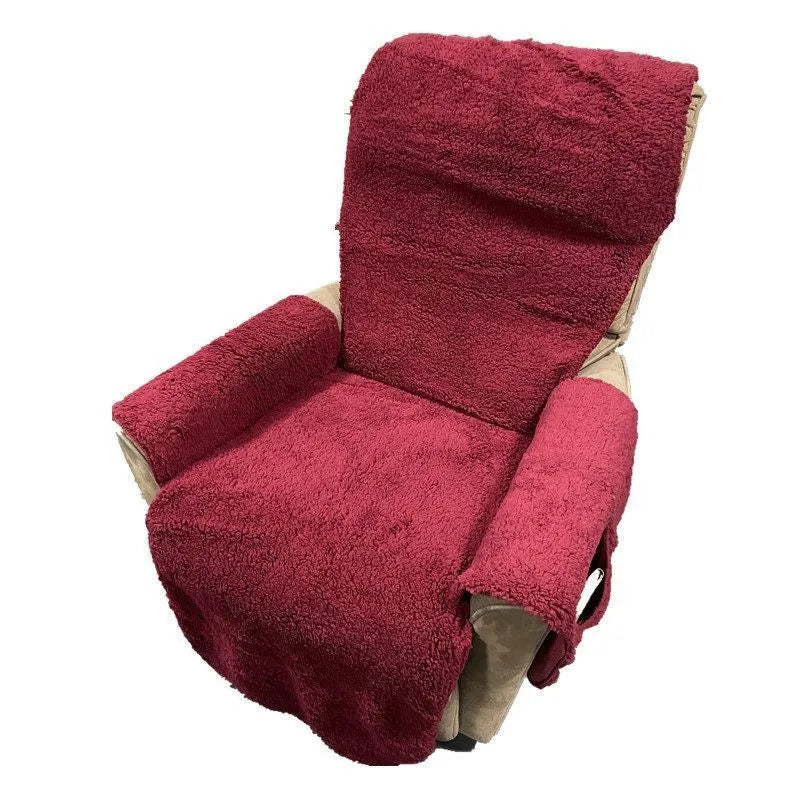Polyester sofa cushion slipcover in a lambswool beige colour, shown on a seat cushion.